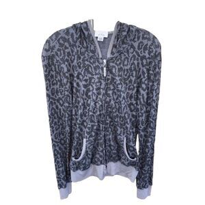 So Low Women Jacket Gray Animal Print Zip L Animal Print Pockets Hooded Waffle